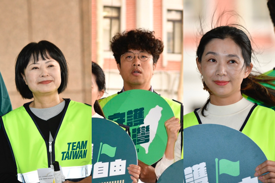 民進黨不分區前3名分別是靖娟基金會執行長林月琴（左起），黑熊學院共同創辦人沈伯洋，還我特色公園行動理事長張雅琳。
