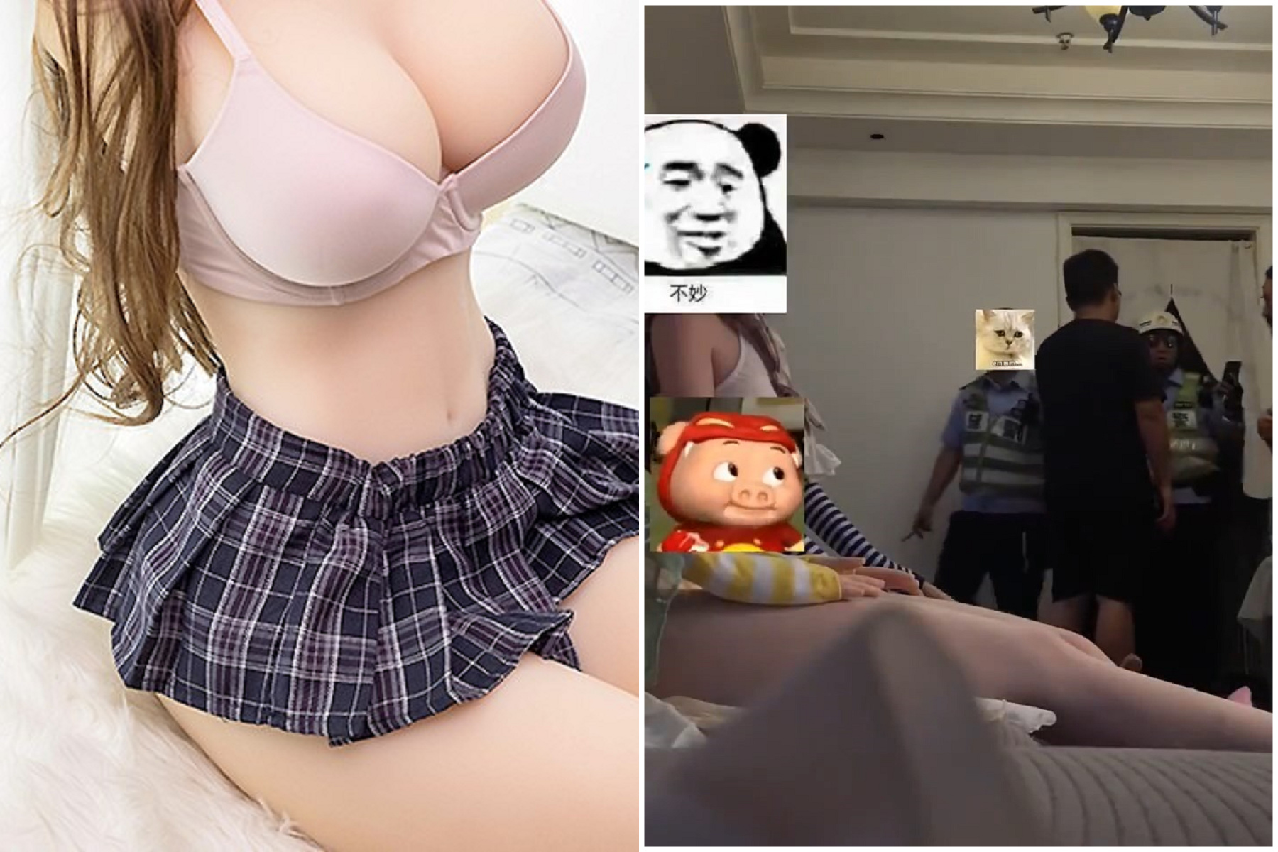 男玩性愛娃娃認真蠻幹，「下體」插出大洞受驚！急找警察求救。（翻自微博）