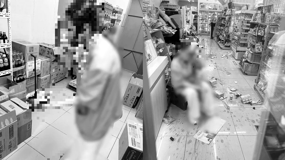 超商店員被疑似酒醉的婦女攻擊後血流如注送醫。（翻攝自記者爆料網）