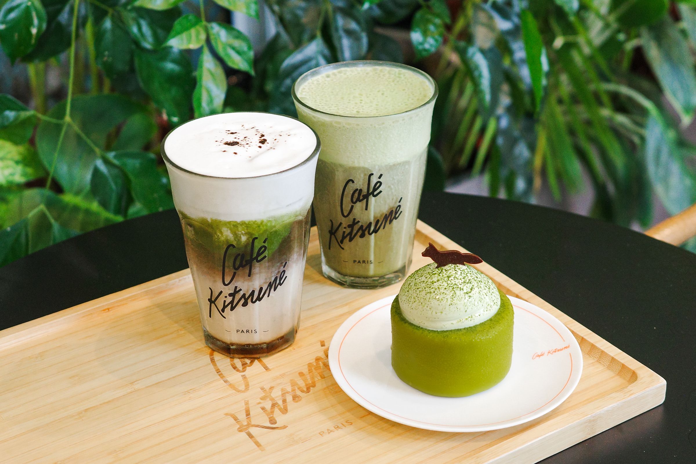 (左起)抹茶焙茶歐蕾、抹茶咖啡歐蕾以及抹茶黑醋栗。各NT$220(初衣食午提供)