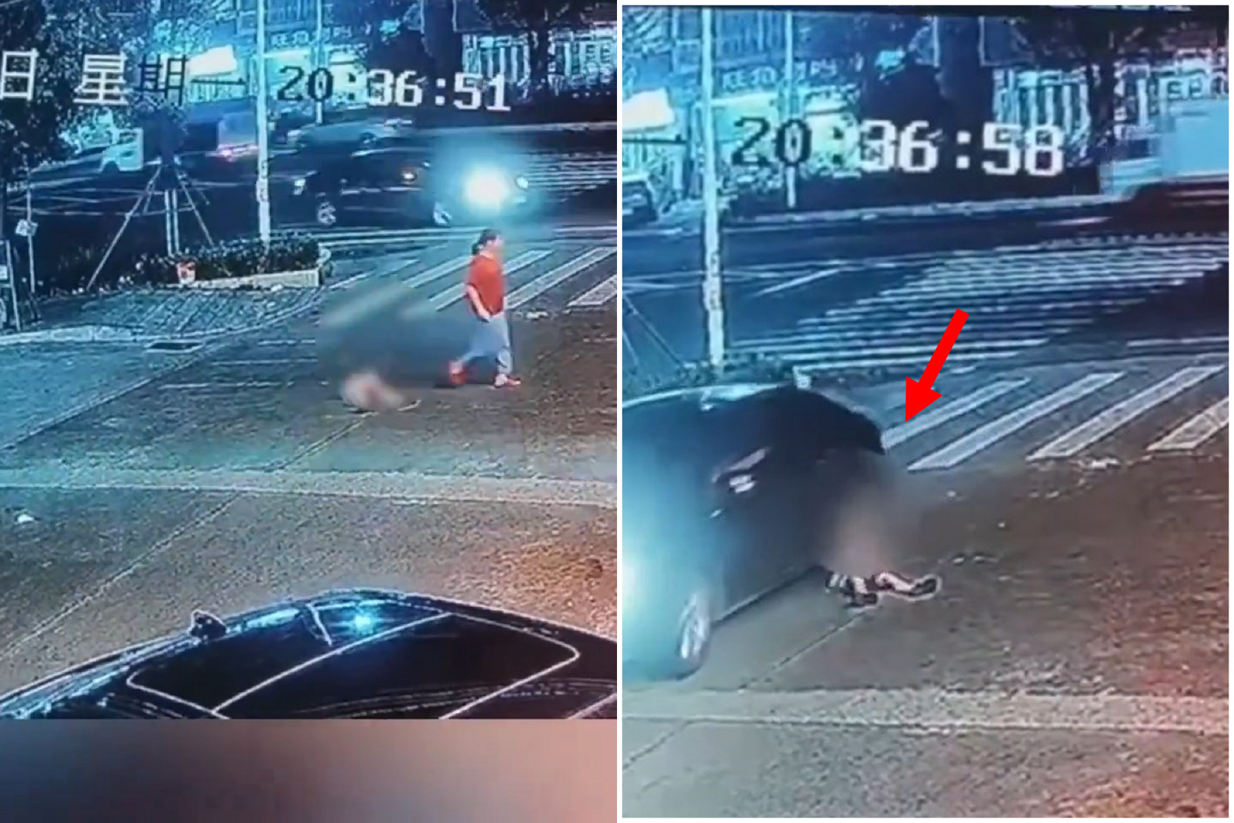 慎入！小孩鬧脾氣被中國媽媽丟路中央，下一秒慘遭轎車連續輾壓。（翻自微博）