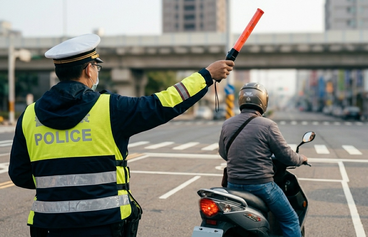 定點執勤員警在台中沙鹿台灣大道攔下騎士，開出闖紅燈1800元罰單，但未錄影佐證，遭法官撤銷，圖為示意圖。（圖為AI生成）