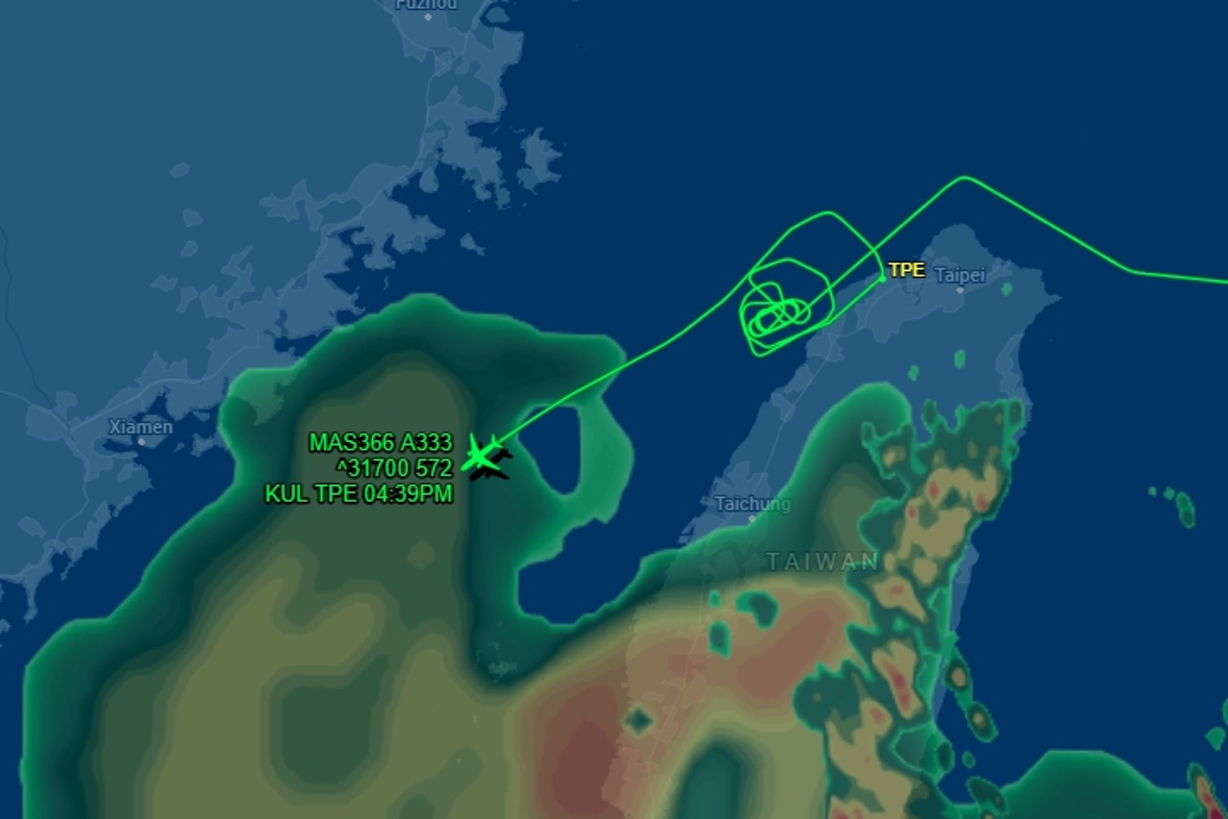 馬航MH366班機轉降香港。（翻攝自flightaware.com）