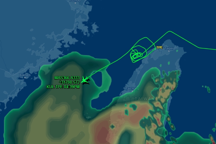 馬航MH366班機轉降香港。（翻攝自flightaware.com）