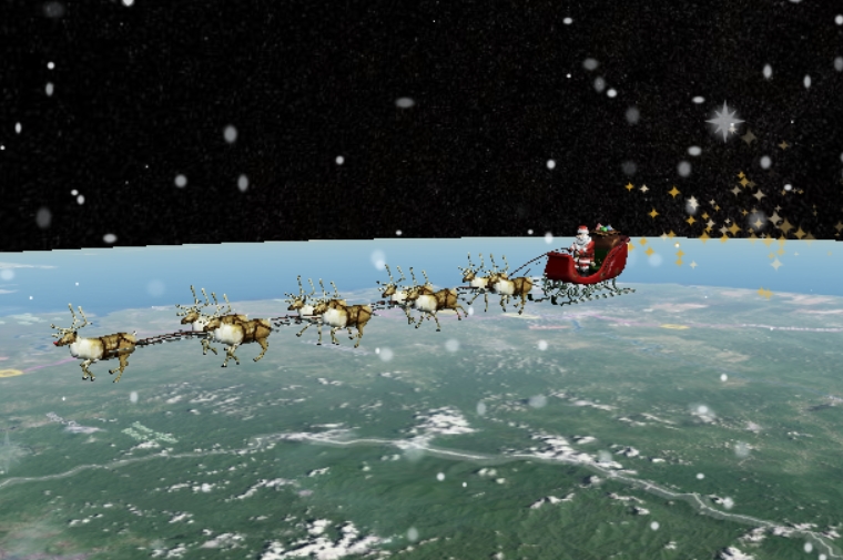 由9隻馴鹿拉乘的耶誕老人雪橇，已於22時42分順利飛越台北及高雄上空。（翻攝NORAD Tracks Santa官網）