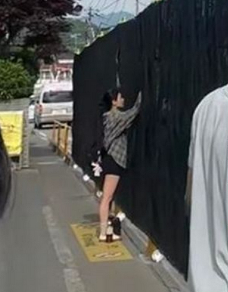 陸客為了拍照,竟不擇手段直接在黑幕挖洞。(翻攝小紅書)