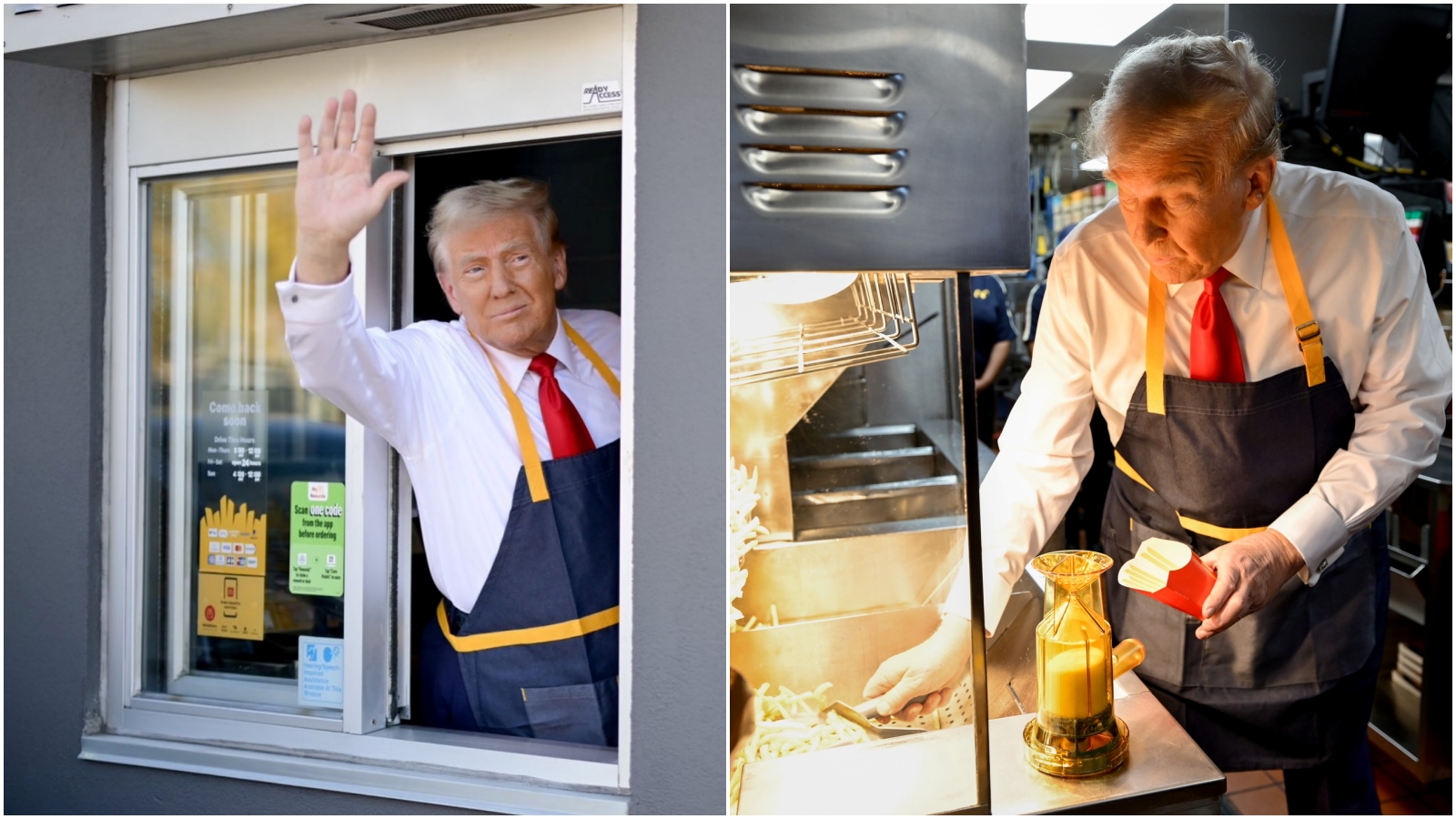 川普先前在麥當勞打工炸薯條。（翻攝川普臉書）