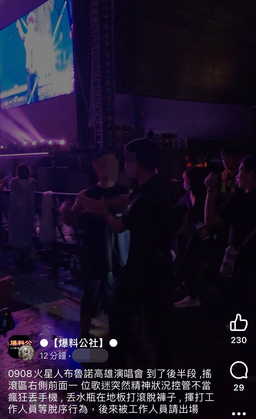 演唱會演出到後半段，搖滾區右側出現零星衝突。（翻攝自網路）