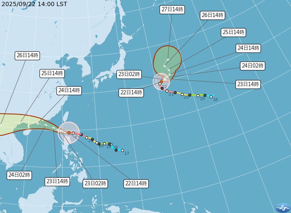 強颱樺加沙動態。(取自中央氣象署)