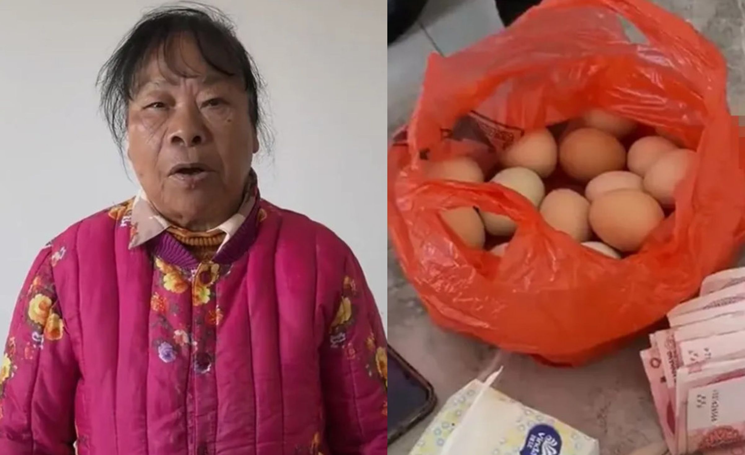 湖南一名男子只花1千元與20顆雞蛋當聘金，娶了82歲老奶奶當老婆，但婚後卻置之不理。（翻攝微博）
