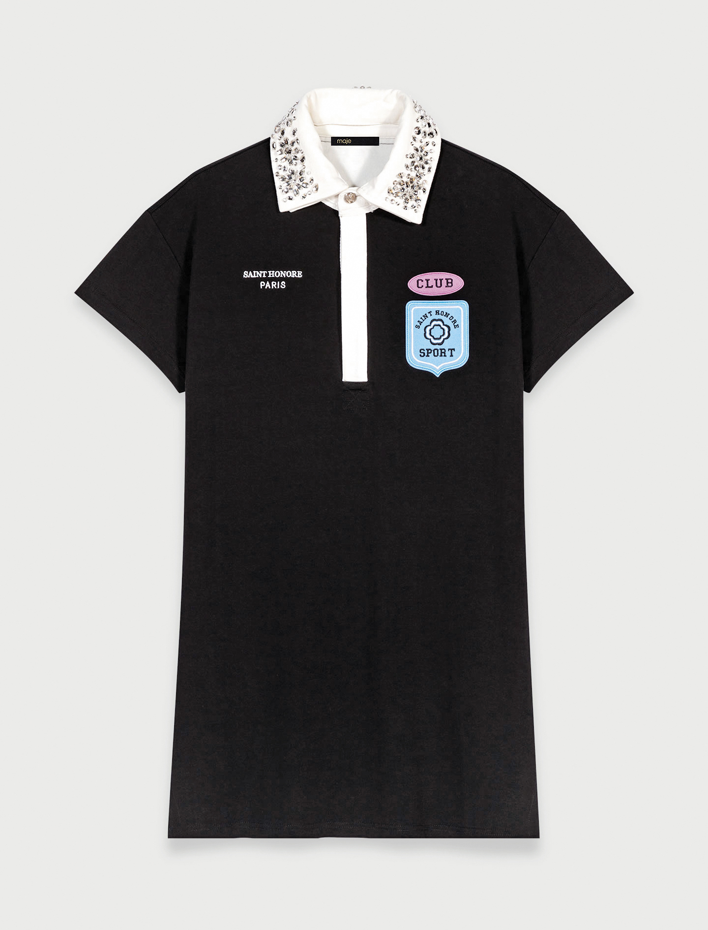 可拆卸鑽飾衣領Polo連身裙。NT$8,590(Maje提供)