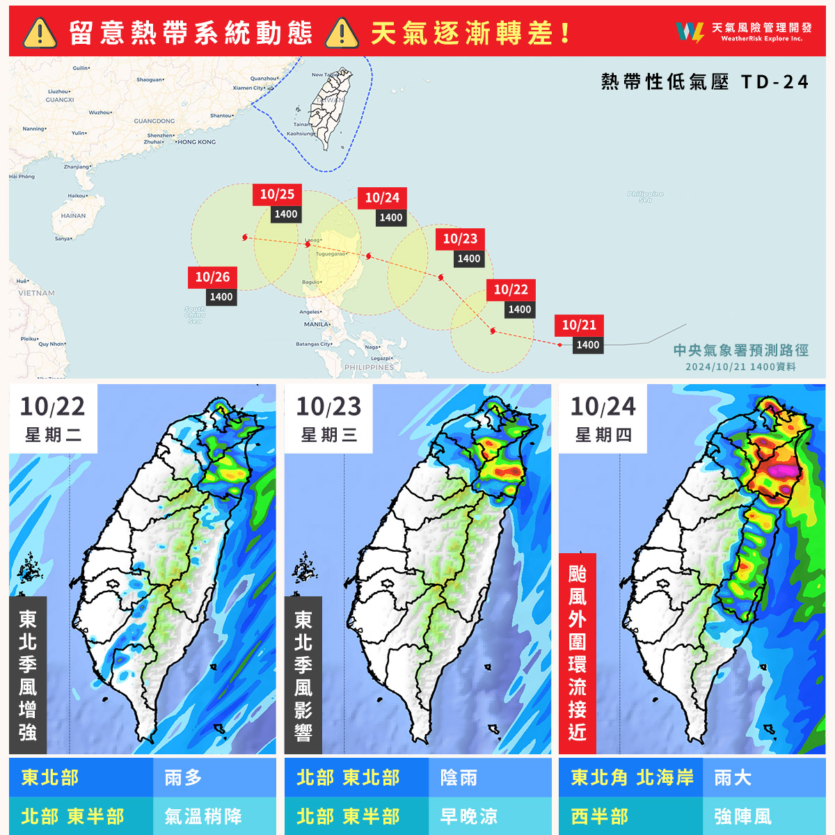 天氣風險說明本週天氣。(翻攝自臉書@天氣風險 WeatherRisk)