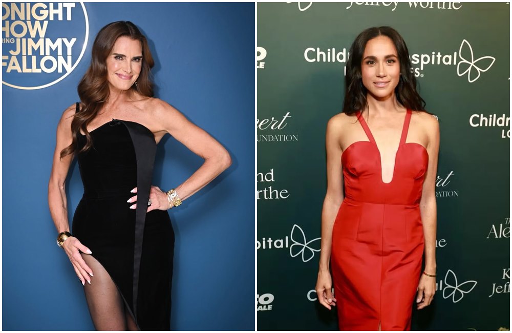 布魯克雪德絲（左圖）在Podcast上批評梅根（右圖）矯揉造作，結果該集節目被下架。（翻攝brookeshields IG、X@sa_squaddie）