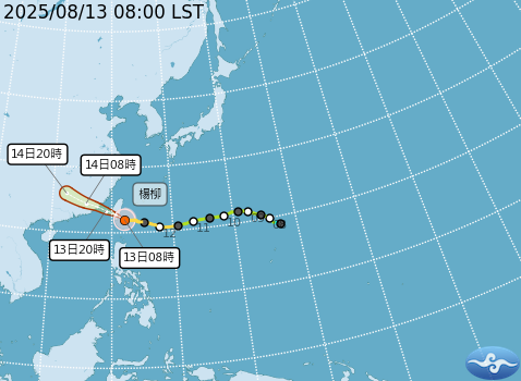中颱楊柳13時登陸台東太麻里。（取自氣象署官網）