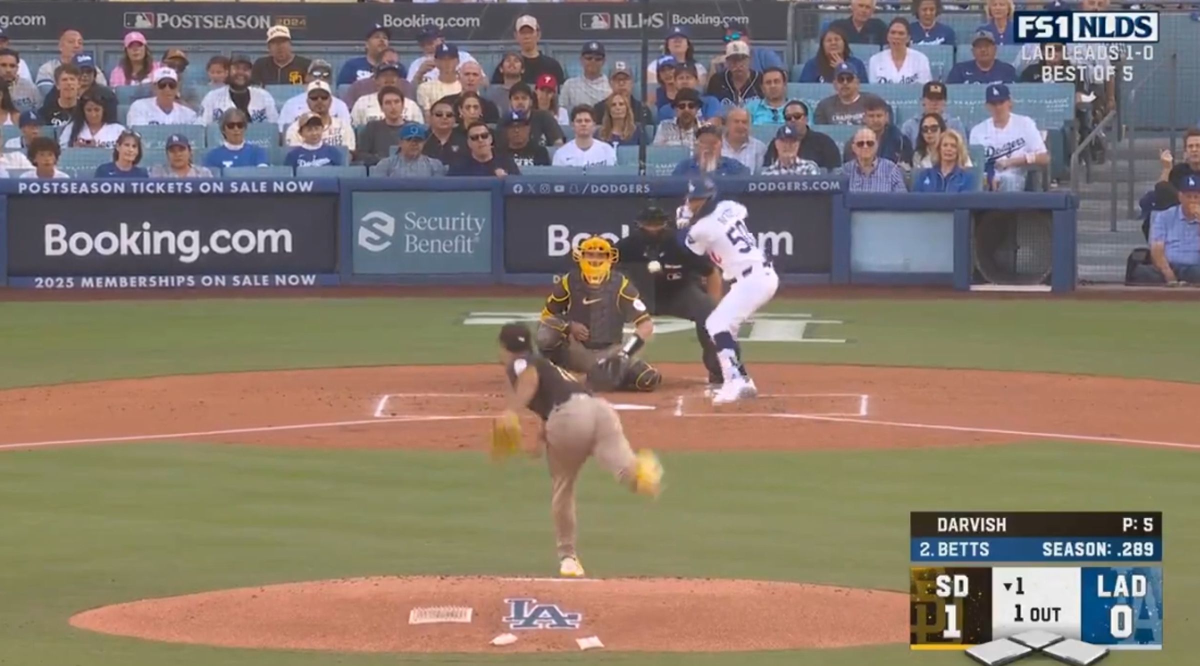 達比修有先發,首局在三振掉大谷翔平後,對上強打貝茲。(翻攝自X @Padres)