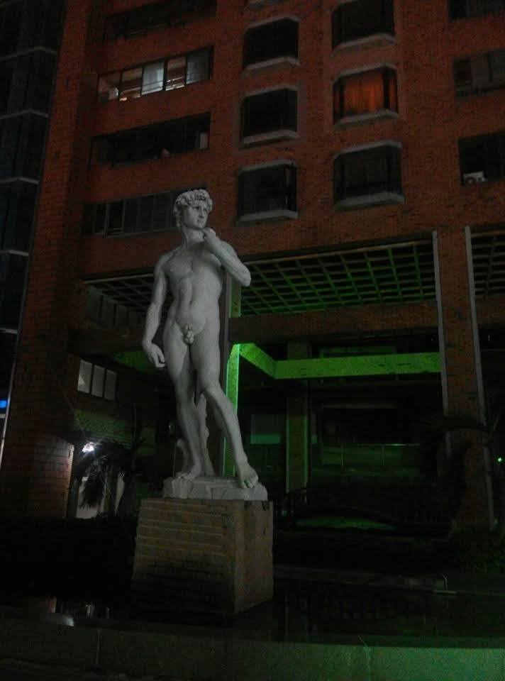 彰化縣翡冷翠大廈前的大衛雕像矗立多年，是彰化縣地標之一。（翻攝臉書「彰化人大小事」）