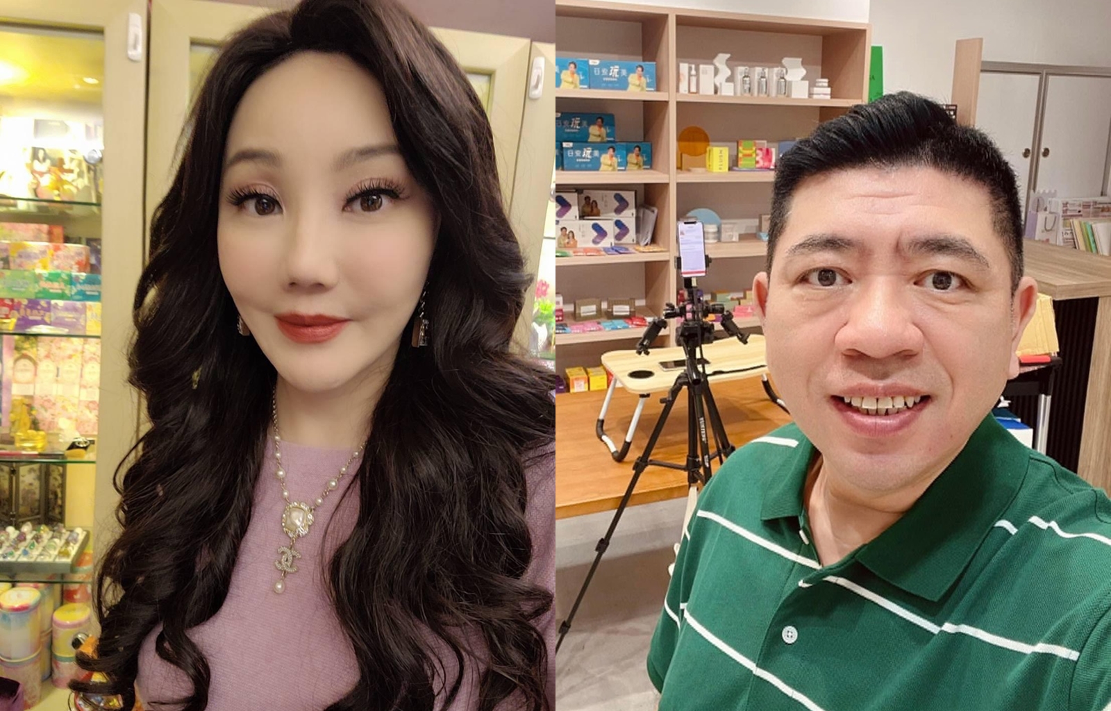 NONO(右)被爆到廟宇拜拜,希望新一年順利,命理師沈嶸(左)直言,NONO去拜拜補運沒被接單。(翻攝自沈嶸、NONO臉書)