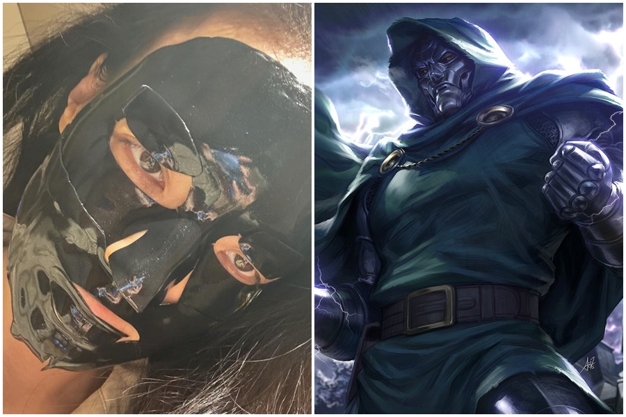 舒淇貼出自己敷著全黑面膜，只露出雙眼和一點點唇邊的近拍照片，成功嚇到粉絲。（翻攝自舒淇IG、網路圖片）