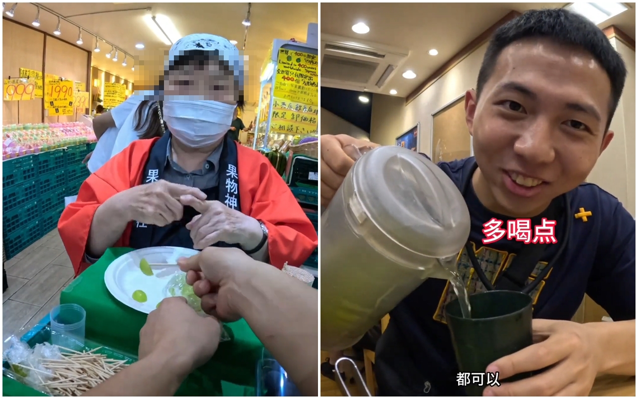 中國男大生網紅「一棵樹」近日到日本大阪旅遊，他竟展現出各種誇張行徑。（翻攝自一棵樹YT頻道）