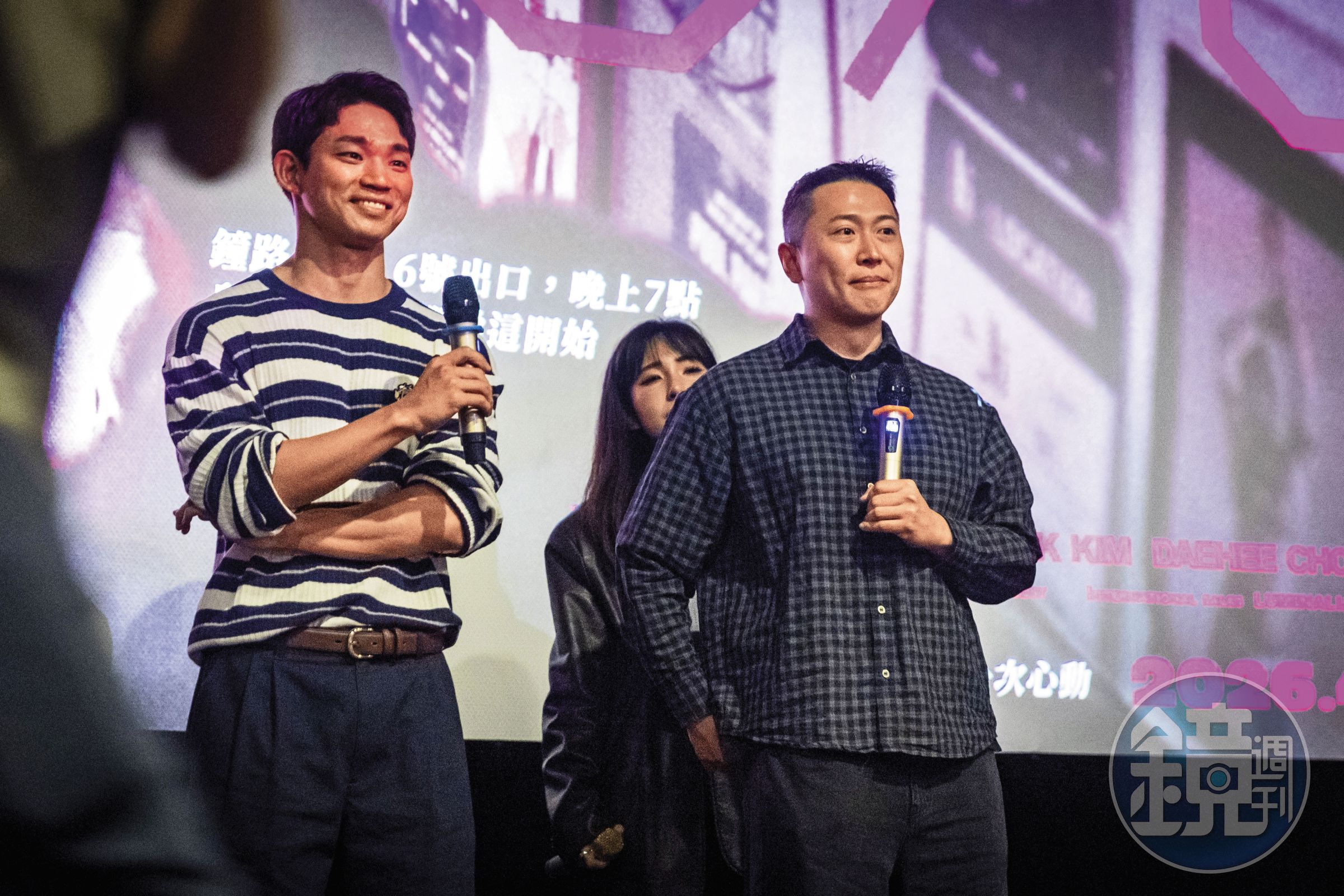 導演朴俊浩（右）和男主角曹有鉉（左）日前來台出席《3670》映後QA。