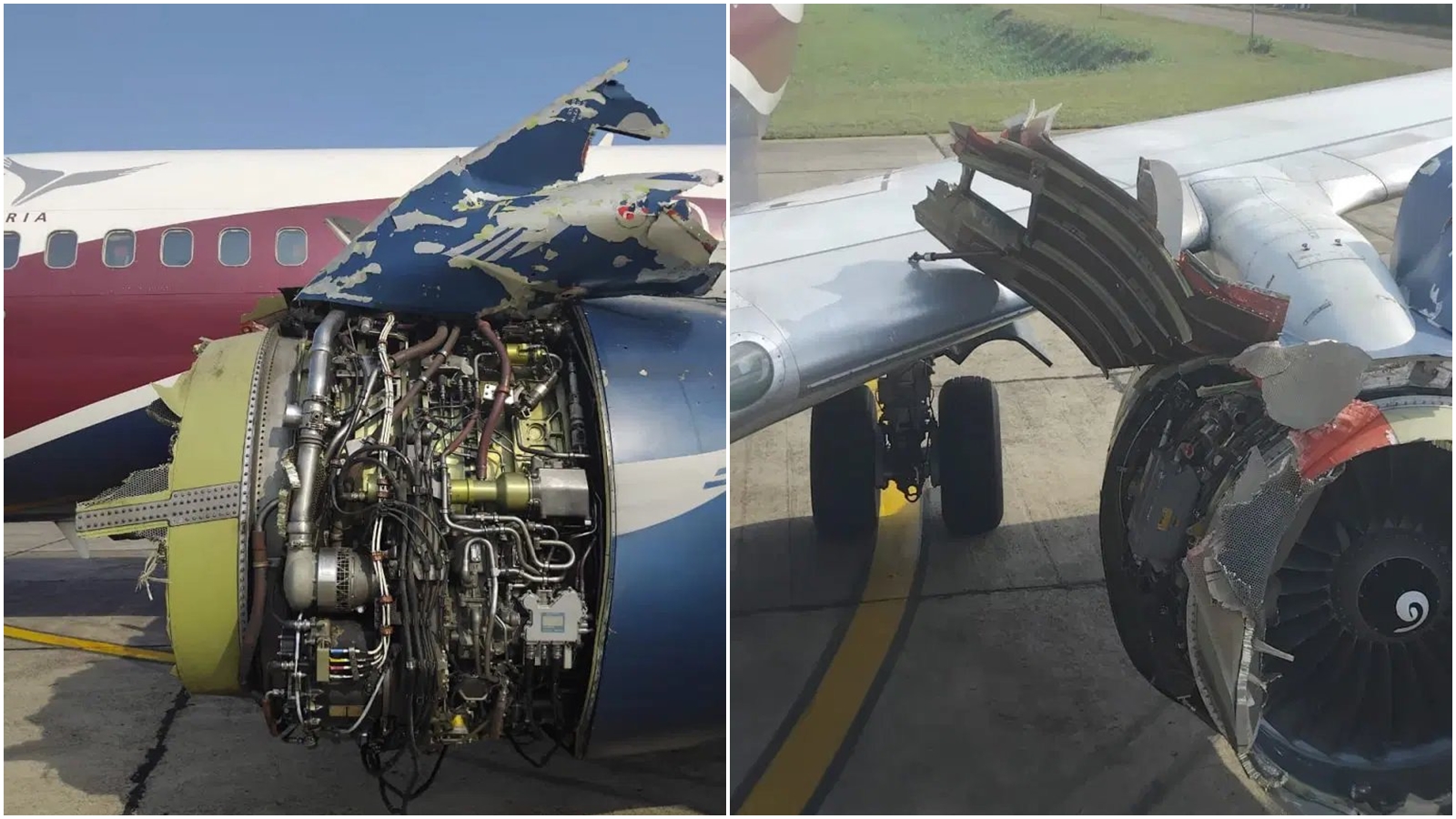 阿里克航空一架波音737-700客機，準備降落時左側引擎突傳出巨大爆炸聲。（翻攝自X@E50EXCHANGE）