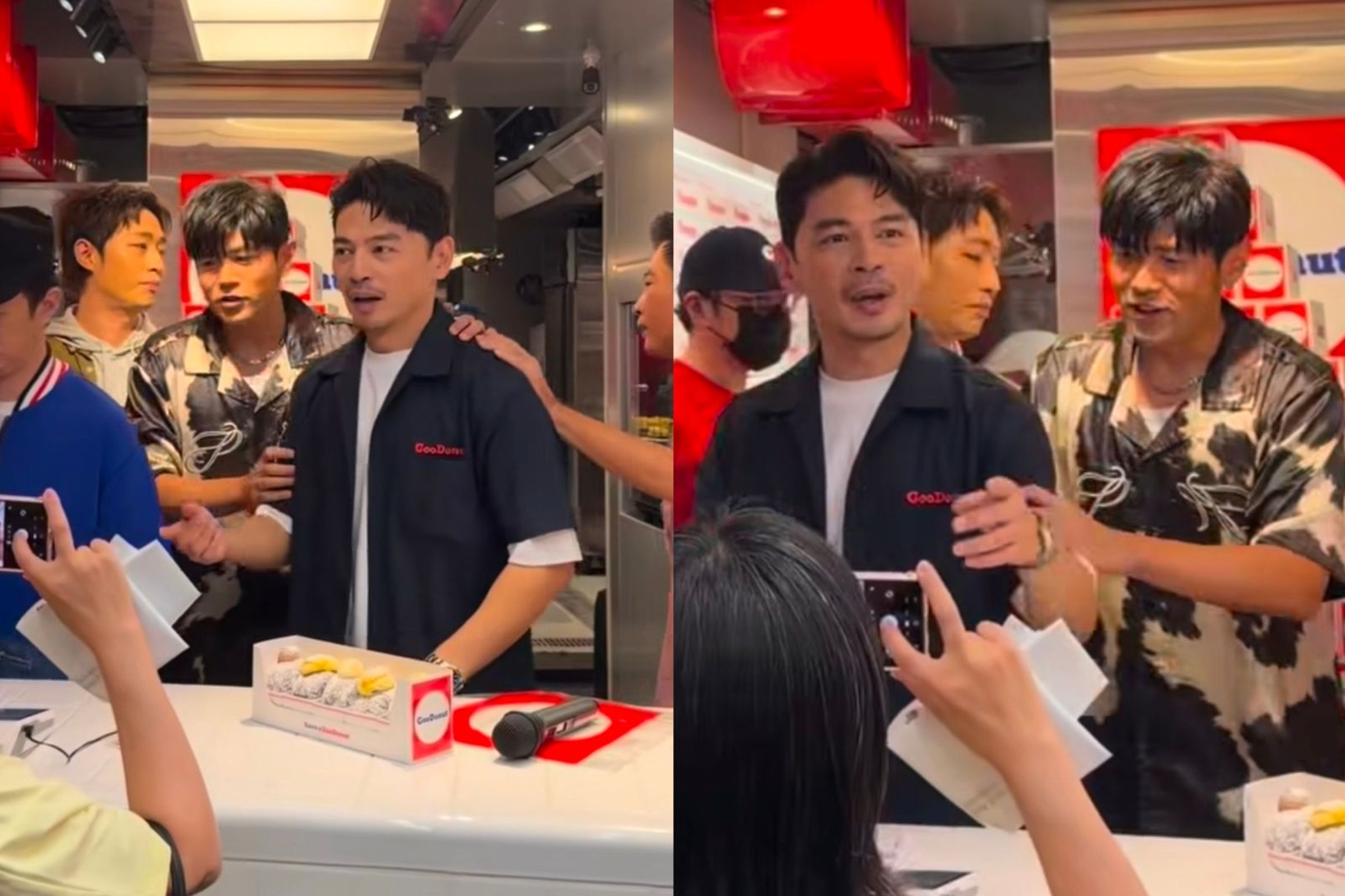 周杰倫現身阿KEN投資的甜甜圈店，引起不少民眾圍觀拍照。（翻攝lin.h.z__ IG）