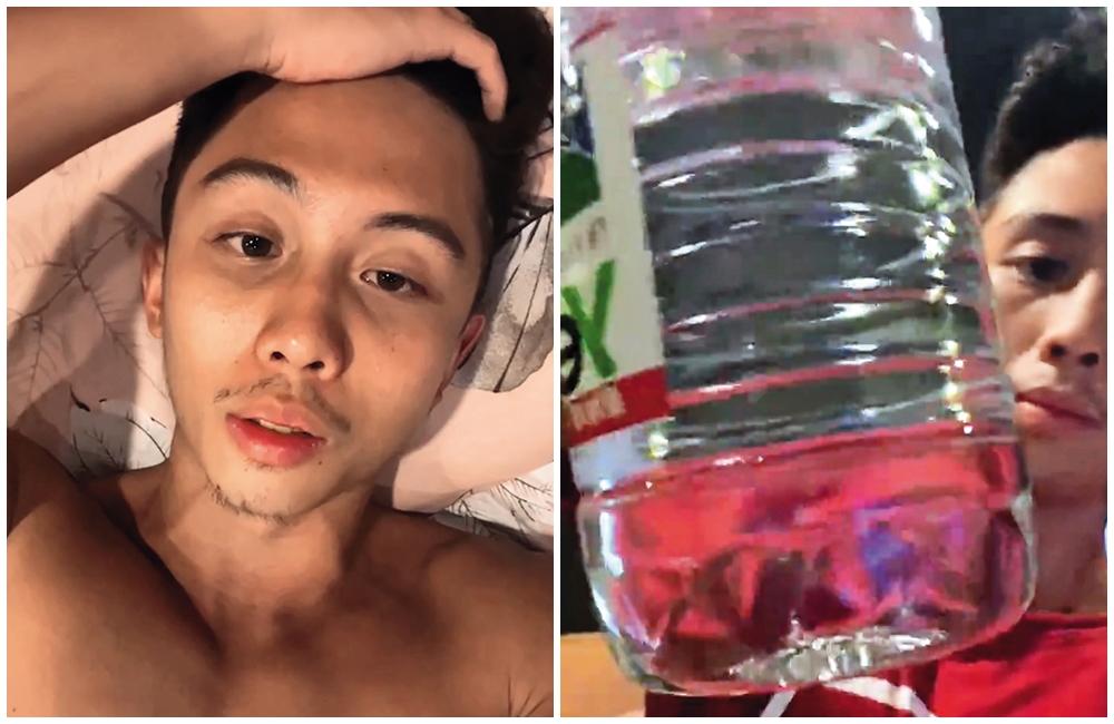 孫安佐遭泰國警方逮捕一事曝光後，數度開直播回應網友提問，並不滿父親孫鵬在他的水瓶中下符。（翻攝自孫安佐IG）