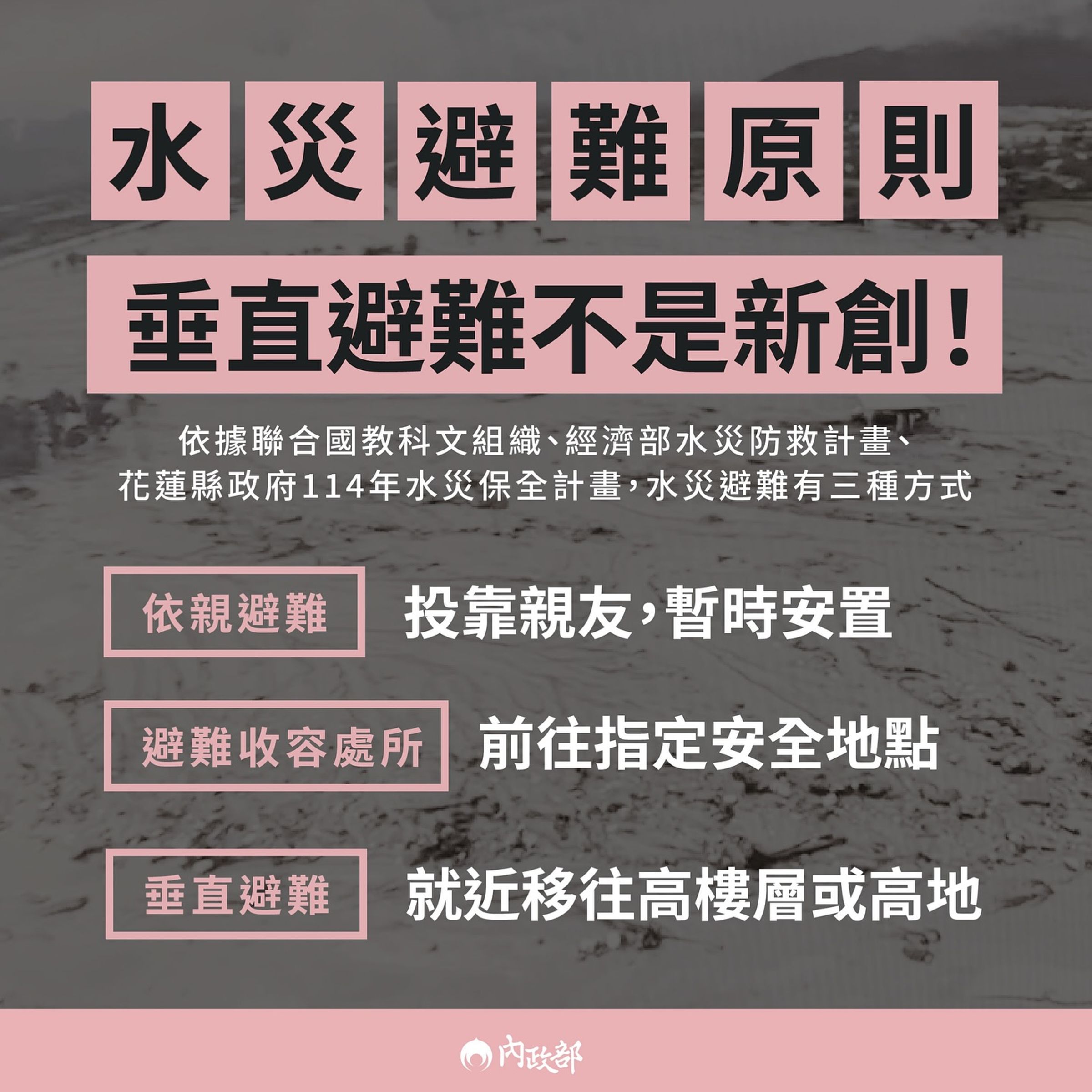 內政部說明「垂直避難」並非創新方法。（翻攝自臉書@內政部）