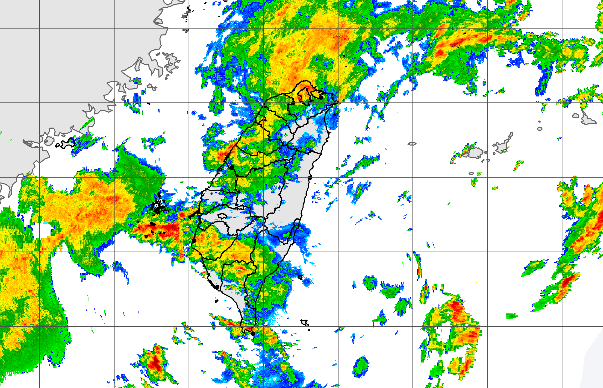 受滯留鋒面及西南氣流影響，9日上午全台天氣不穩定，多地受降雨系統籠罩，多個山區鄉鎮已宣布停班停課。（翻攝自中央氣象署）