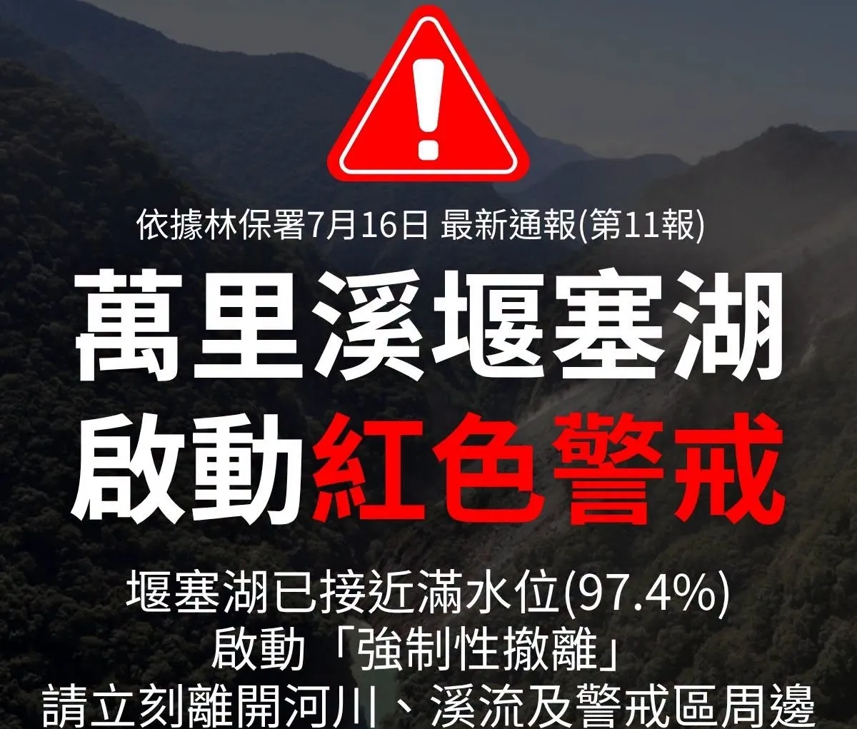 萬里溪堰塞湖紅色警戒！213人強制撤離　花蓮萬榮鄉萬榮村15:00停班課