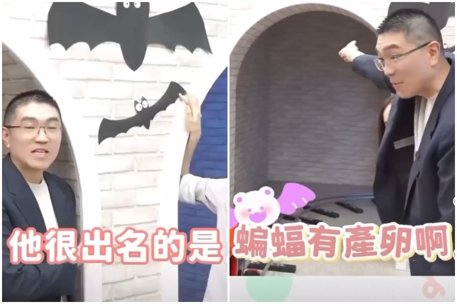 基隆市長謝國樑在介紹兒童樂園時口誤稱「蝙蝠有產卵」，事後為此道歉。（翻攝自張之豪臉書）