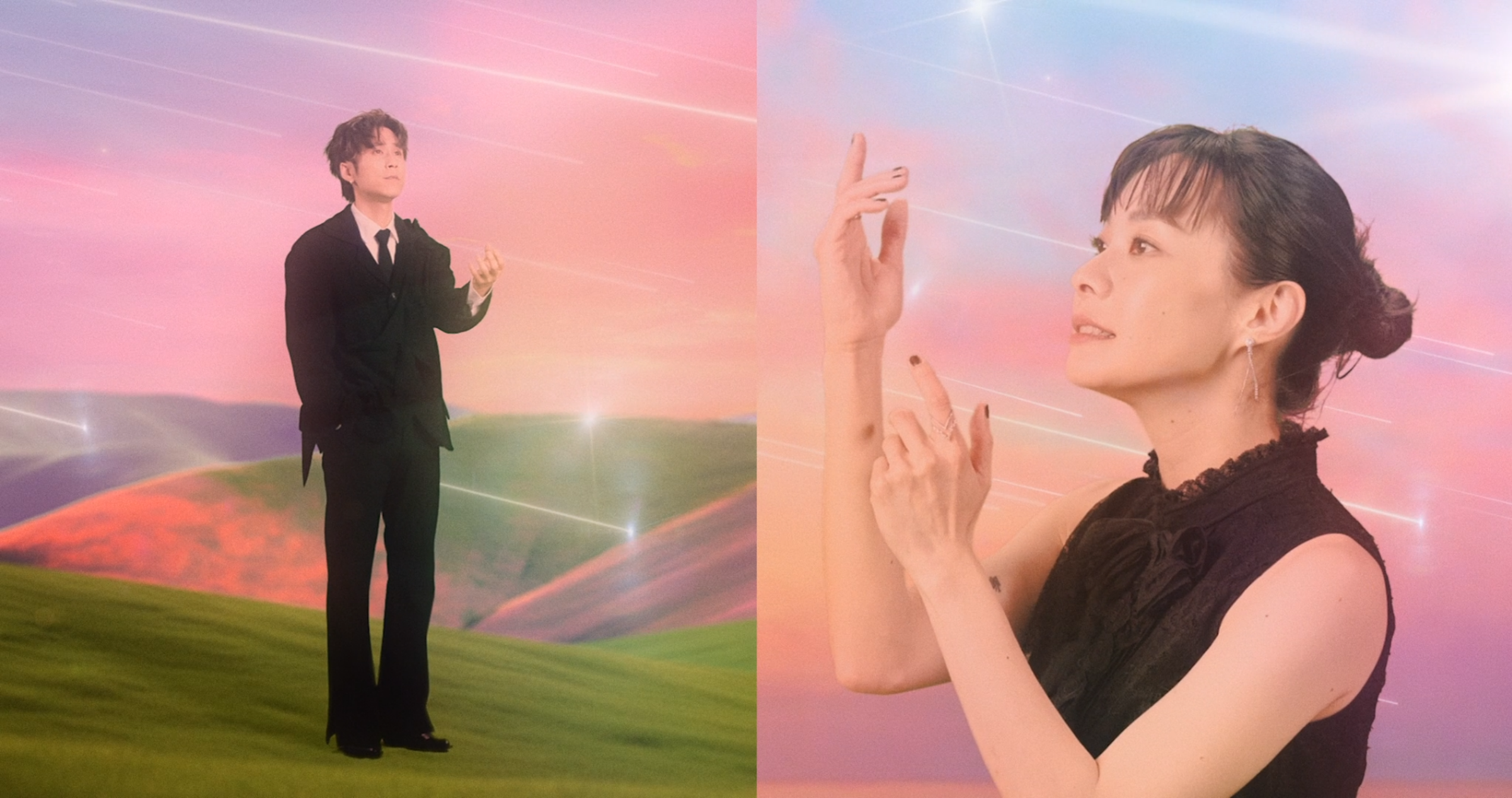 RYOTA片山凉太首次與鄭宜農合作,拍攝〈我一直都以為我是一個人〉MV時兩人都有點拘謹。(大元娛樂提供)
