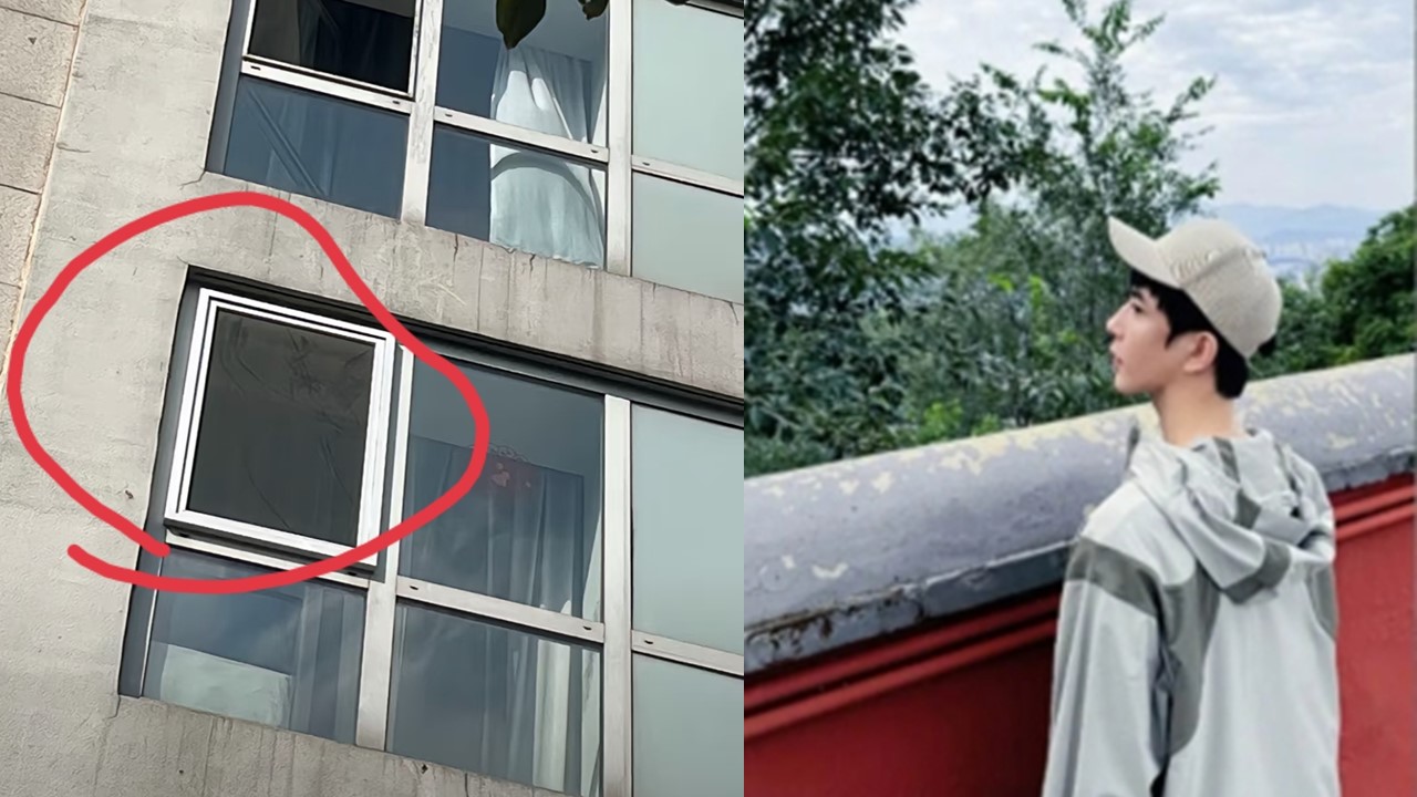 于朦朧墜樓亡疑點多，網友發現窗外有「大量抓痕」。（翻攝自微博）