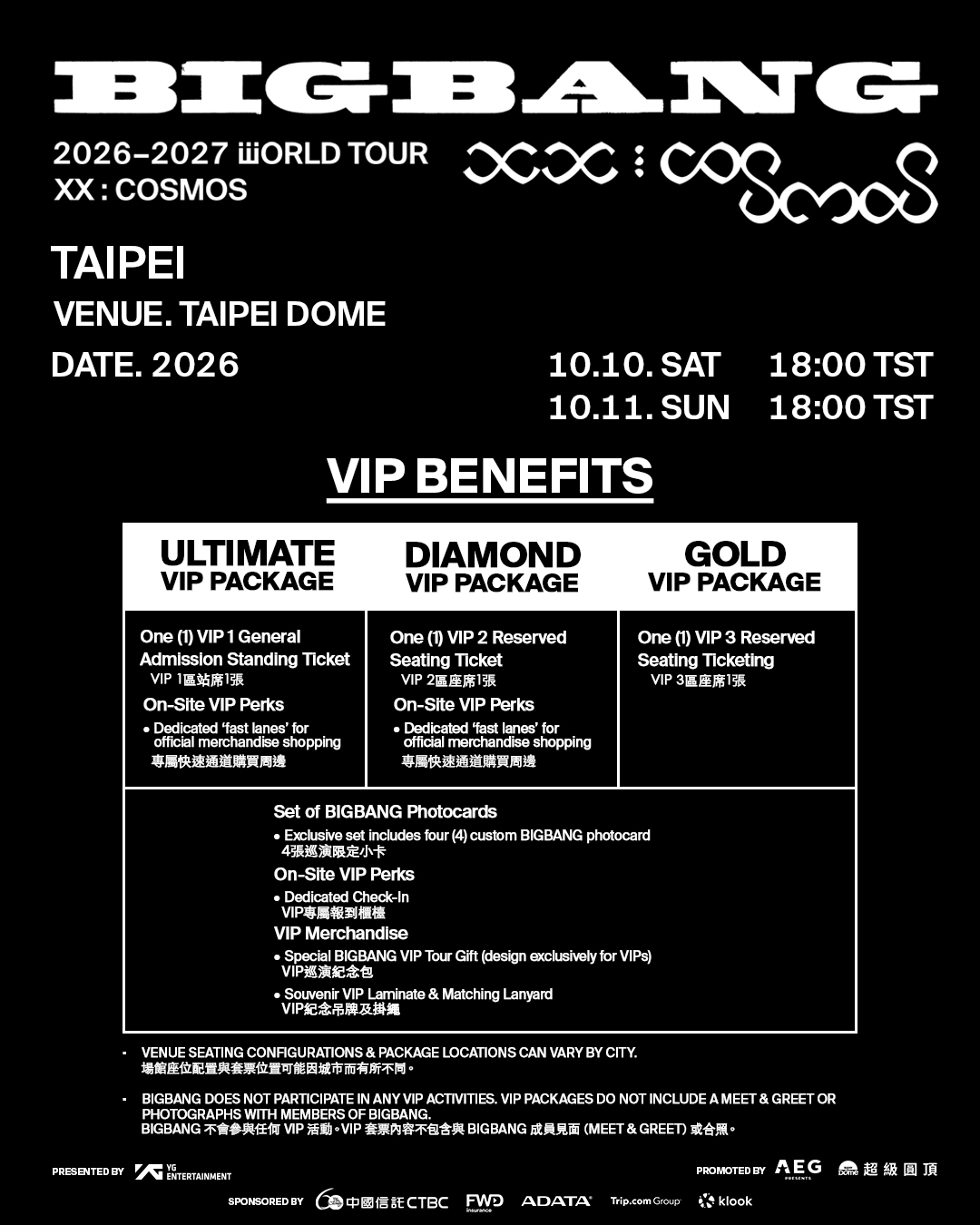 BIGBANG演唱會VIP福利,有專屬報到櫃檯、週邊購買專屬通道與限定小卡等。(超級圓頂提供)