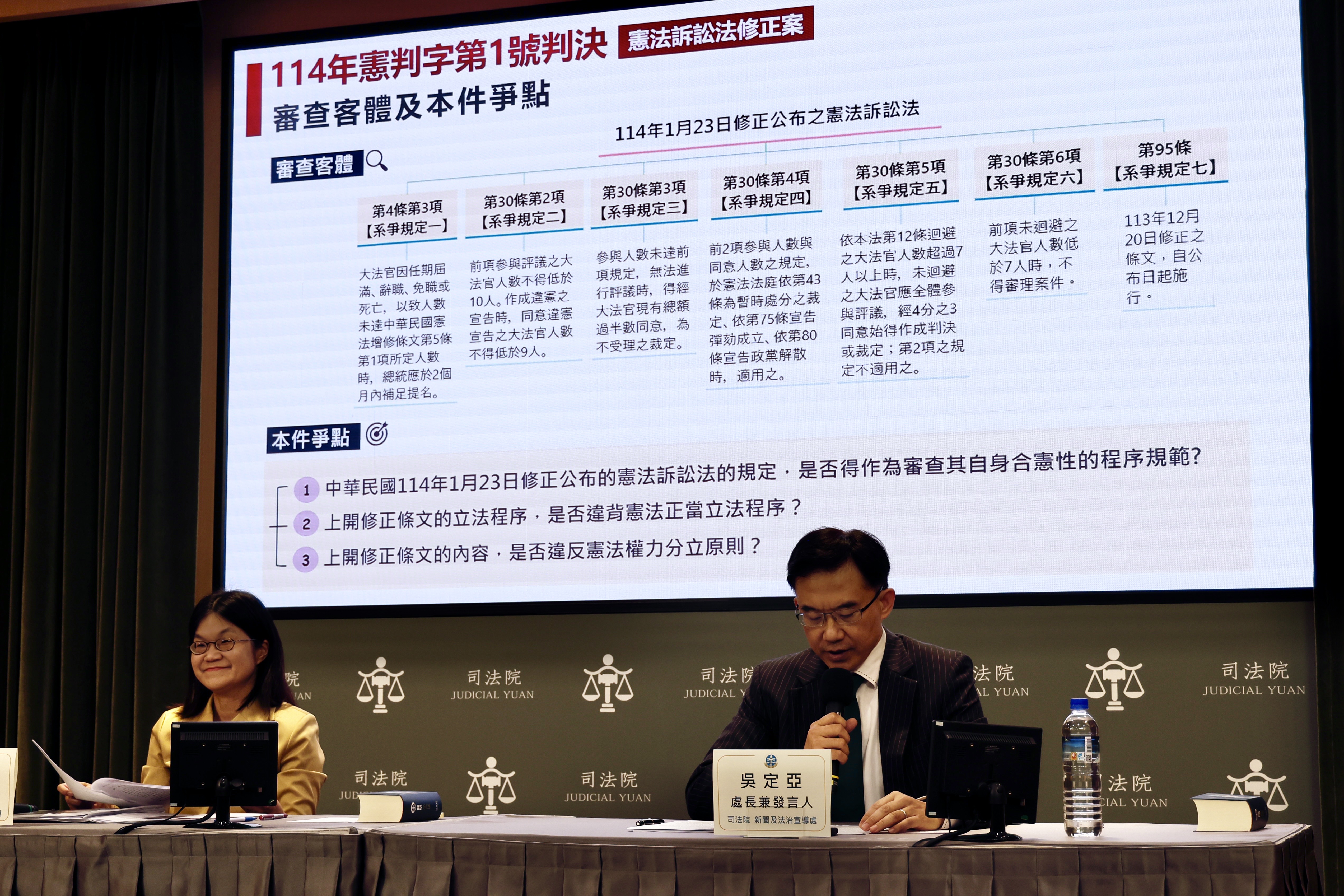 5名大法官今開會決議，宣告《憲訴法》修正條文違憲，即起失效，復活憲法法庭。