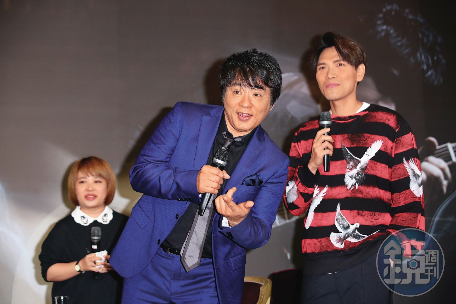 日本歌手ASKA飛鳥涼（中）來台開唱，楊宗緯（右）做為記者會嘉賓站台