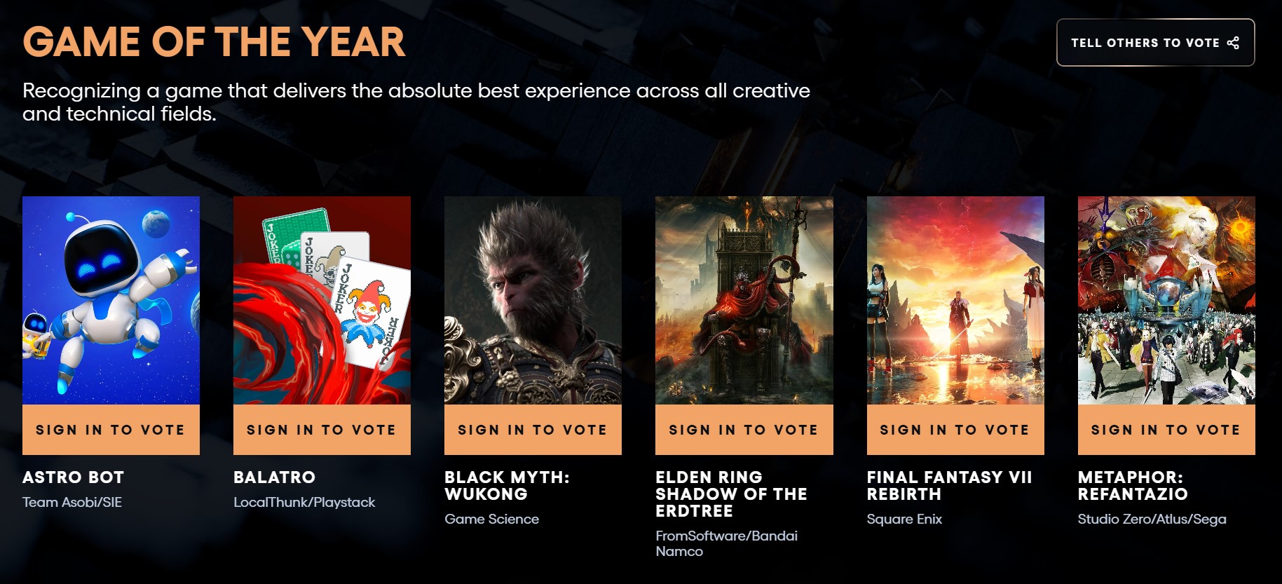 TGA 2024公布入圍名單，年度最佳遊戲首度有DLC入圍。（翻攝自TGA官網）