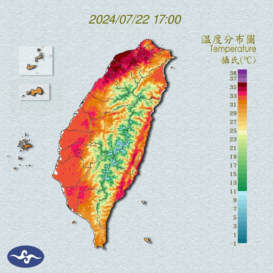 全台好熱。（翻攝自中央氣象署官網）