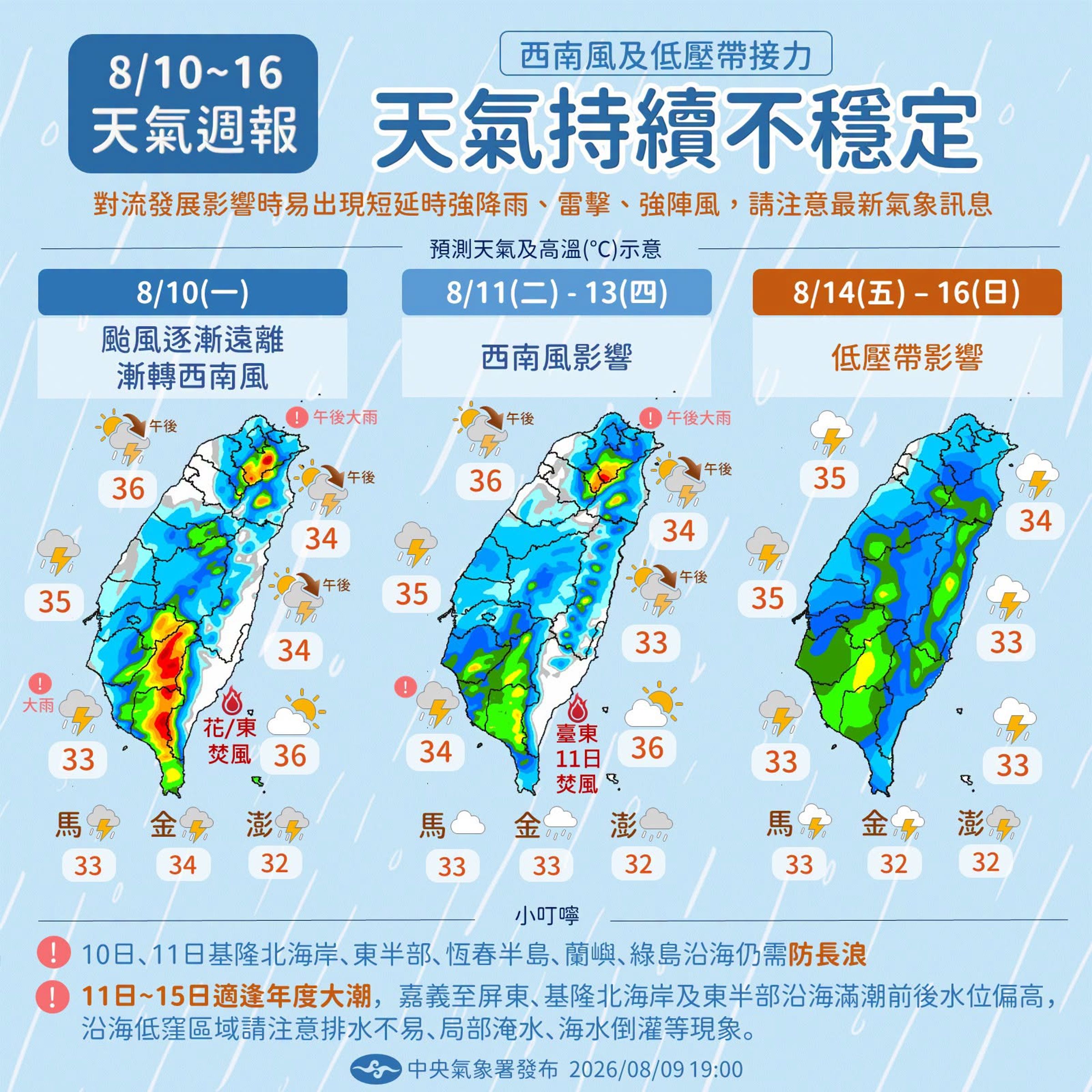 中央氣象署說明一週天氣狀況。（翻攝自臉書@報天氣─中央氣象署）