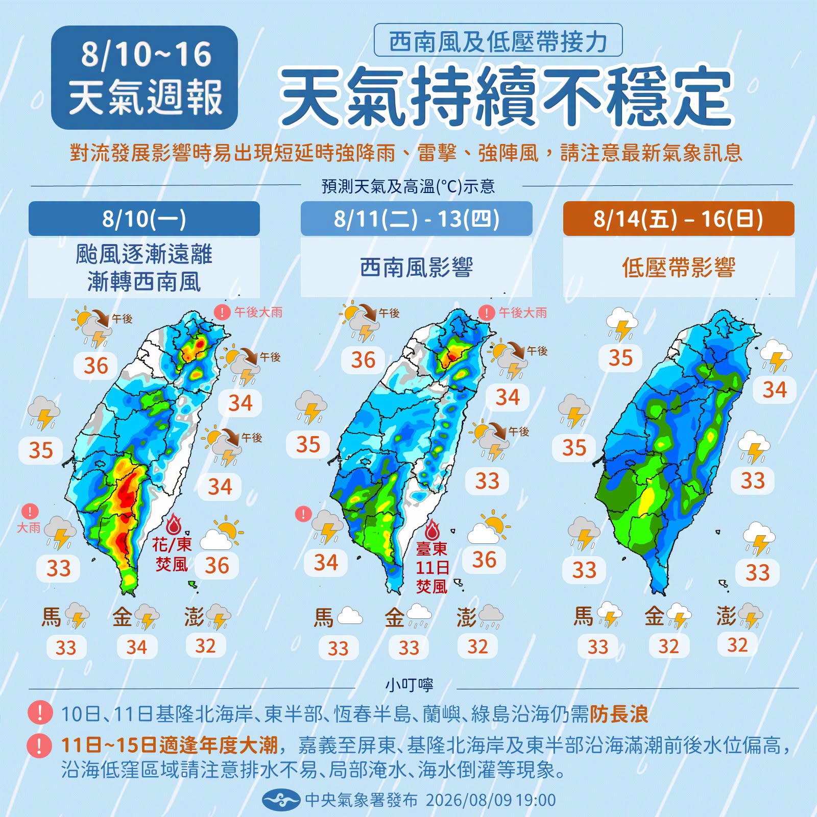 中央氣象署說明一週天氣狀況。（翻攝自臉書@報天氣─中央氣象署）