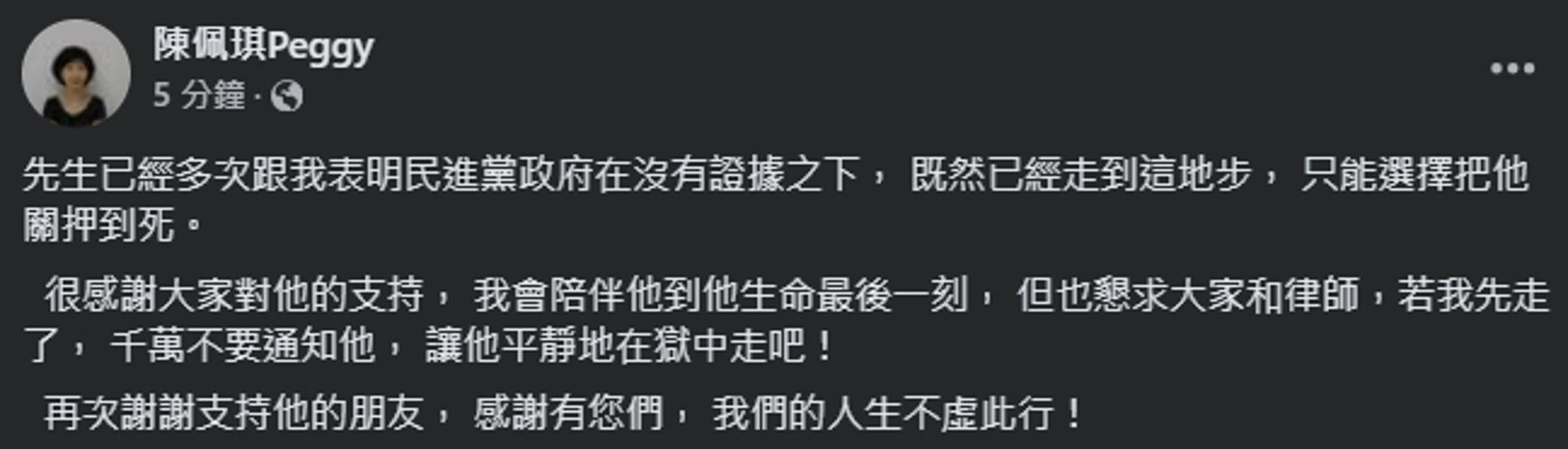陳佩琪發文再談柯文哲。(翻攝自臉書@陳佩琪)