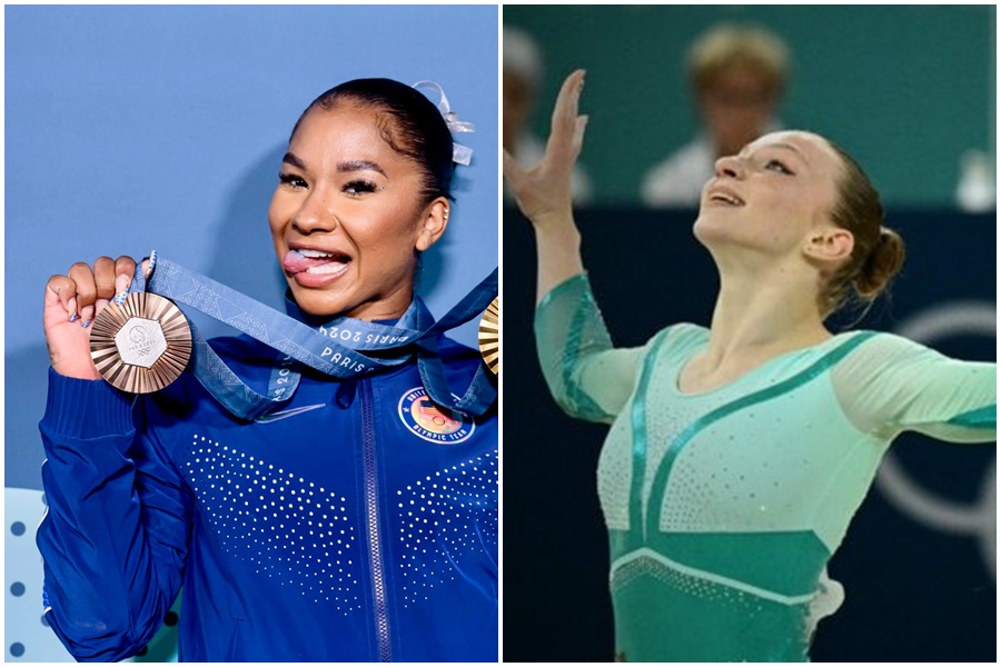 巴黎奧運女子體操地板項目出現重大轉折，原銅牌得主喬丹切爾斯（左）得分上訴結果遭撤銷，將由排名第4的羅馬尼亞選手柏波蘇（右）遞補獲得銅牌。（翻攝自daily_romania、USAGym X）