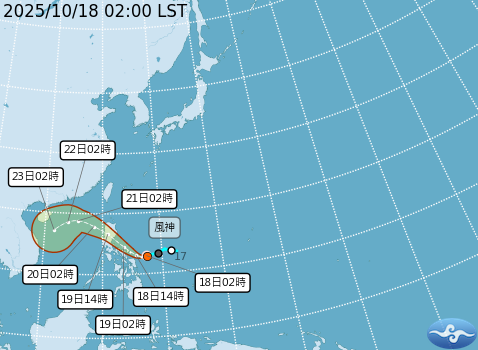 輕颱風神路徑曝光。（取自氣象署官網）