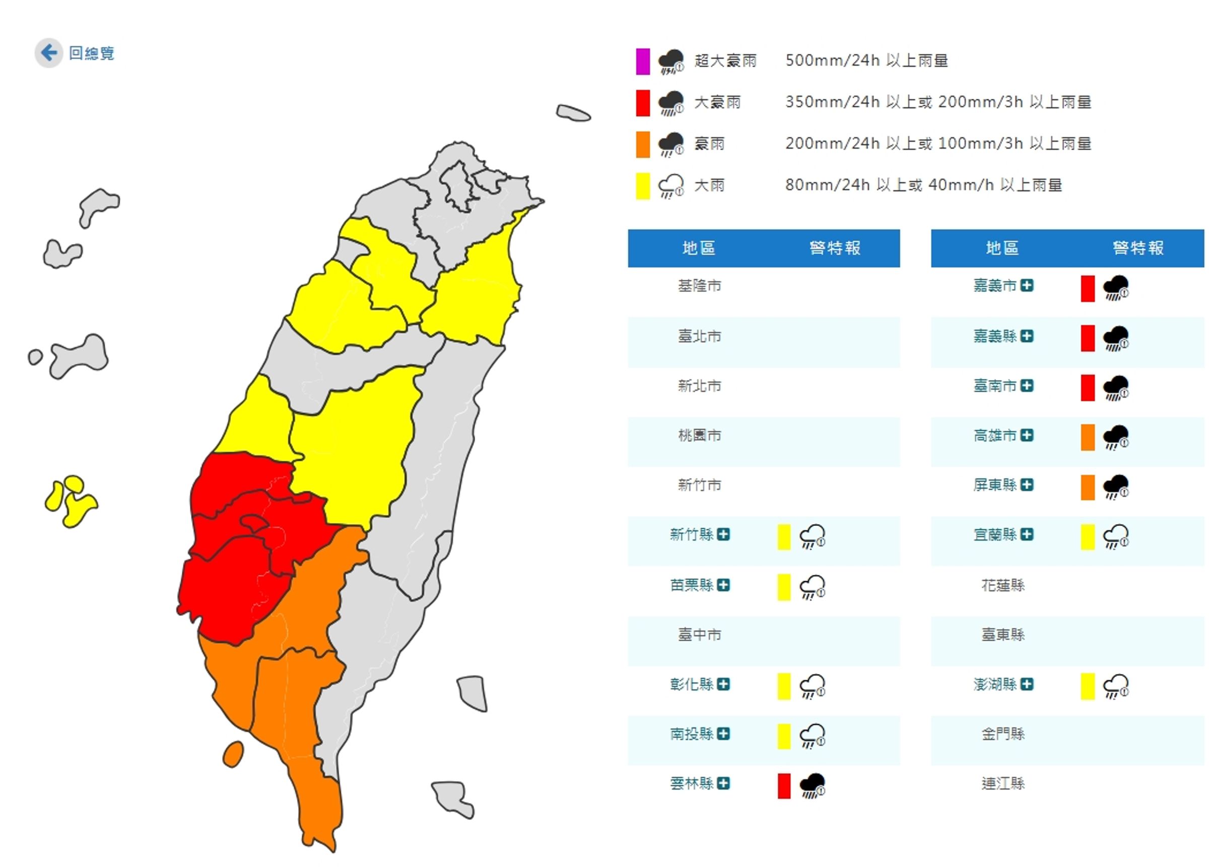 中央氣象署發布豪雨特報。（翻攝自中央氣象署官網）