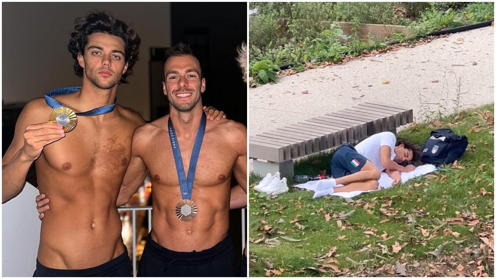 西孔（左1）因為深邃人魚線爆紅，現在又被爆「睡公園」。（翻攝西孔IG）