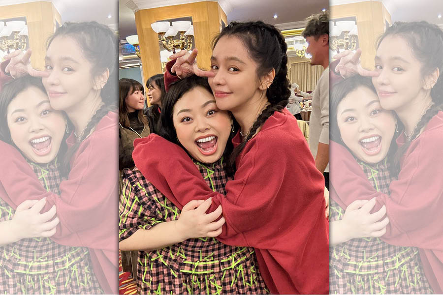 徐若瑄（右）與渡邊直美（左）在殺青酒上帶動氣氛。（華映娛樂提供）