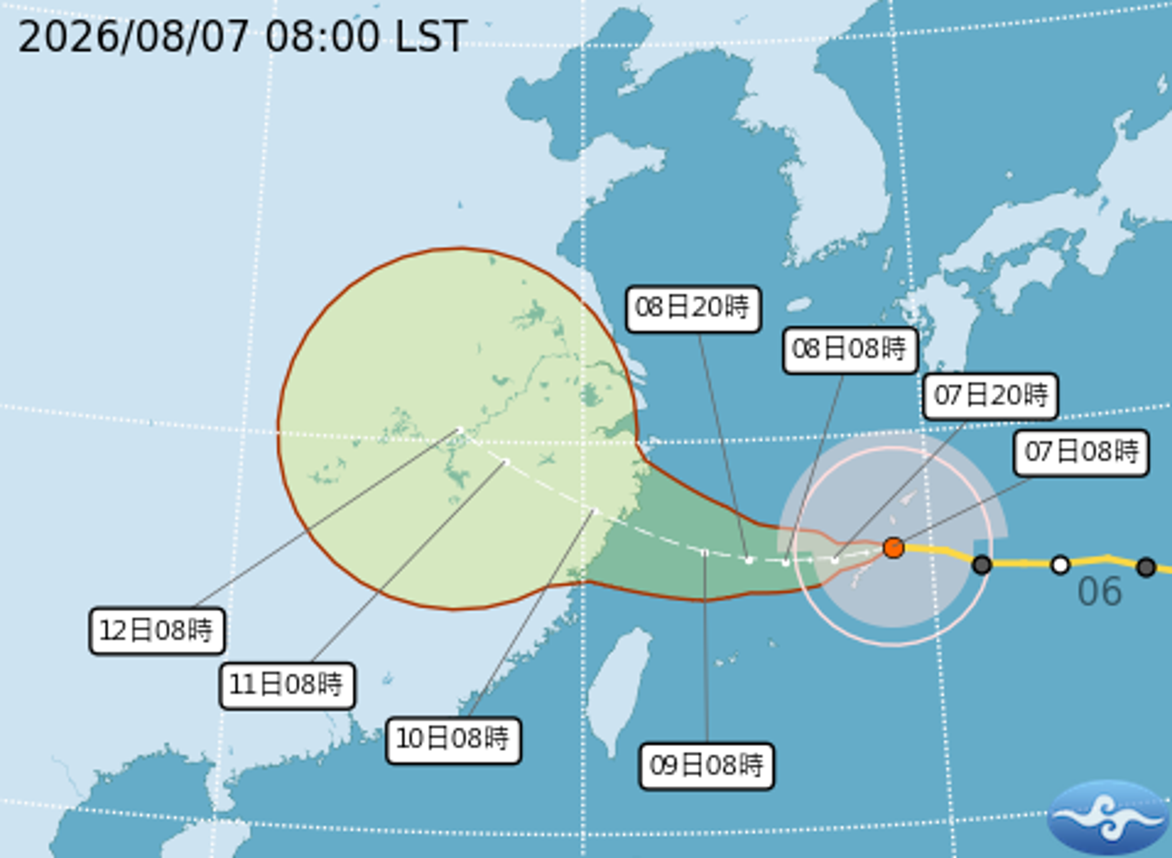 中颱「白海豚」持續向西進行。(翻攝自中央氣象署官網)