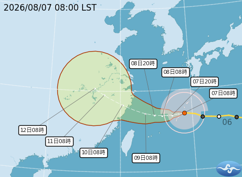 中颱「白海豚」持續向西進行。(翻攝自中央氣象署官網)