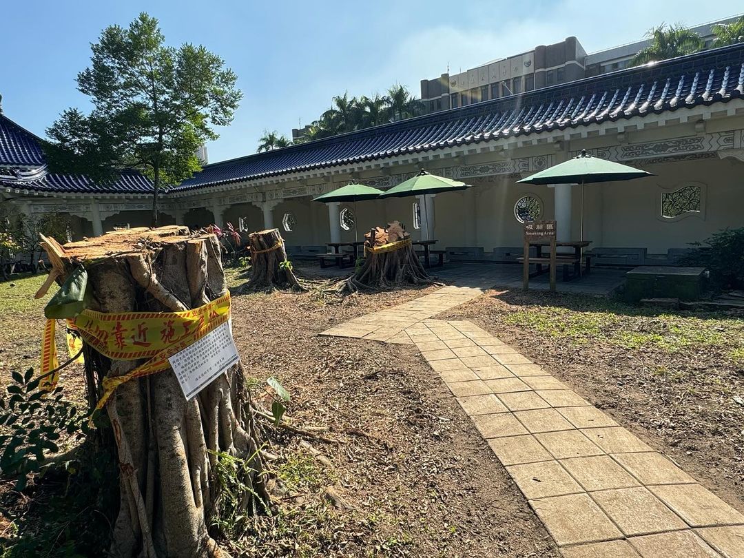 邰智源砲轟北市府為了設置吸菸區，把中正紀念堂內的樹木砍掉。不過北市府澄清園區規劃並非北市府管轄範圍，中正紀念堂管理處則說明砍樹原因。（翻攝自邰智源IG）