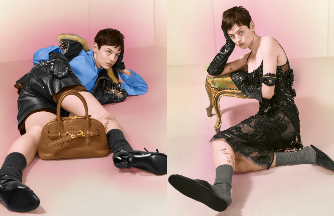 Miu Miu 2024 Upcycled系列找來女演員艾瑪可林（Emma Corrin）演繹。（Miu Miu提供）